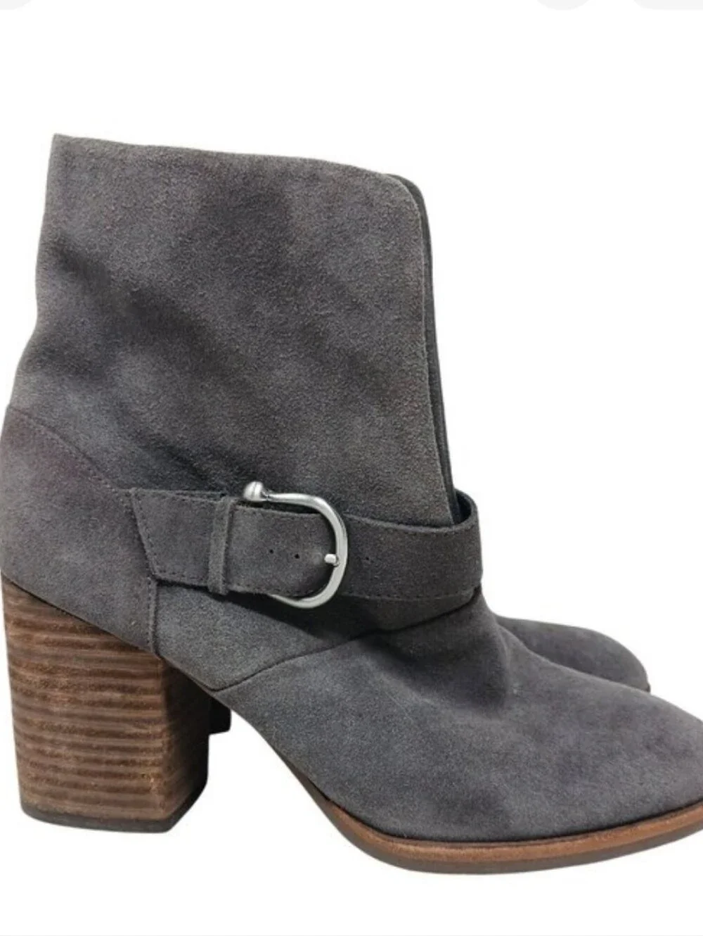 Isola LAVOY Gray Suede Heeled Ankle Boots With Buckle Strap Size 9.5M Leather